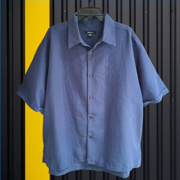 Claiborne Shirt Mens Size 3XLT Blue Short Sleeve Button Up Polyester Blend - Picture 1 of 9